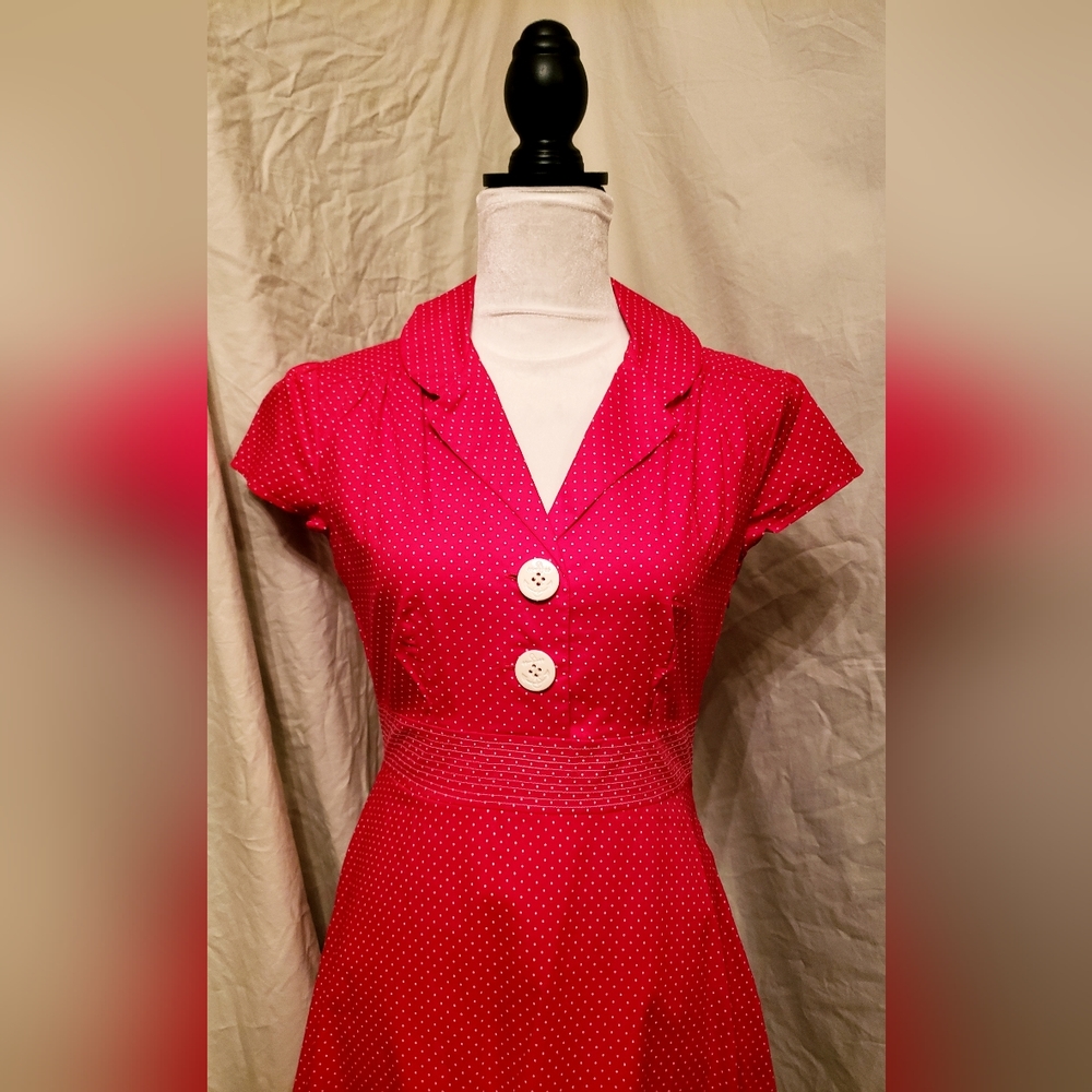 Ruby Rox Red 2-Button Retro Pin-Up Midi Dress - Picture 8 of 14